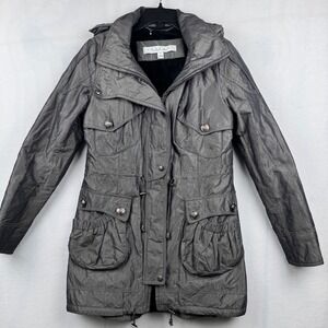 Laundry by Shelli Segal Gray Utility‎ Anorak Jacket Hooded Military Small